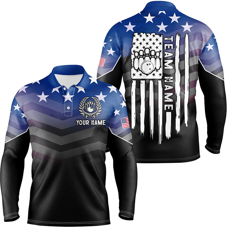 Mens bowling Polo, Quarter zip shirts Custom American flag patriotic bowling team league jerseys NQS8096