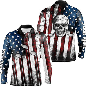 American flag golf Clubs Skull Mens Golf Polo Shirts Custom Patriotic golf attire for men golfer gifts NQS8536