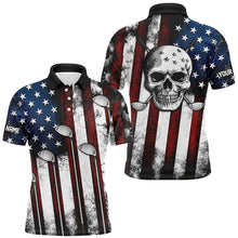 Load image into Gallery viewer, American flag golf Clubs Skull Mens Golf Polo Shirts Custom Patriotic golf attire for men golfer gifts NQS8536