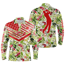Load image into Gallery viewer, Mens golf polo shirt Christmas pattern American flag custom name golf shirt NQS4185