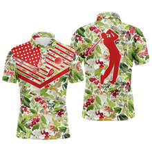 Load image into Gallery viewer, Mens golf polo shirt Christmas pattern American flag custom name golf shirt NQS4185
