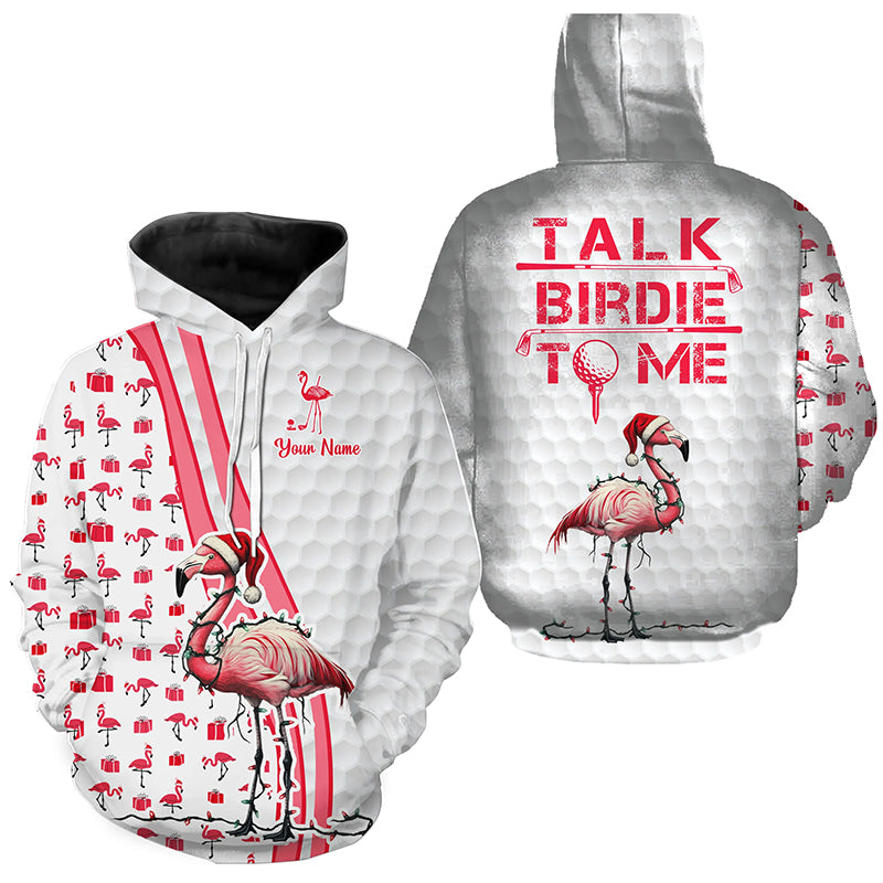 Funny Golf Hoodies custom pink and white flamingo Christmas golf shirts talk birdie to me NQS8778