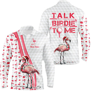 Funny Mens golf polo shirt custom pink and white flamingo Christmas golf shirts talk birdie to me NQS8778