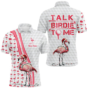 Funny Mens golf polo shirt custom pink and white flamingo Christmas golf shirts talk birdie to me NQS8778