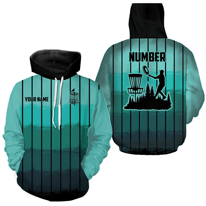 Mint Blue stripe Retro disc golf Hoodies custom name and number frisbee golf hoodie NQS8780