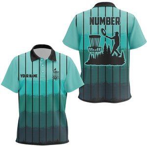 Mint Blue stripe Retro disc golf polo shirt for Kid custom name and number frisbee golf jerseys NQS8780