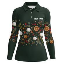 Load image into Gallery viewer, Funny Womens golf polo shirt custom Green Christmas golf pattern, christmas golf attire for ladies NQS8782