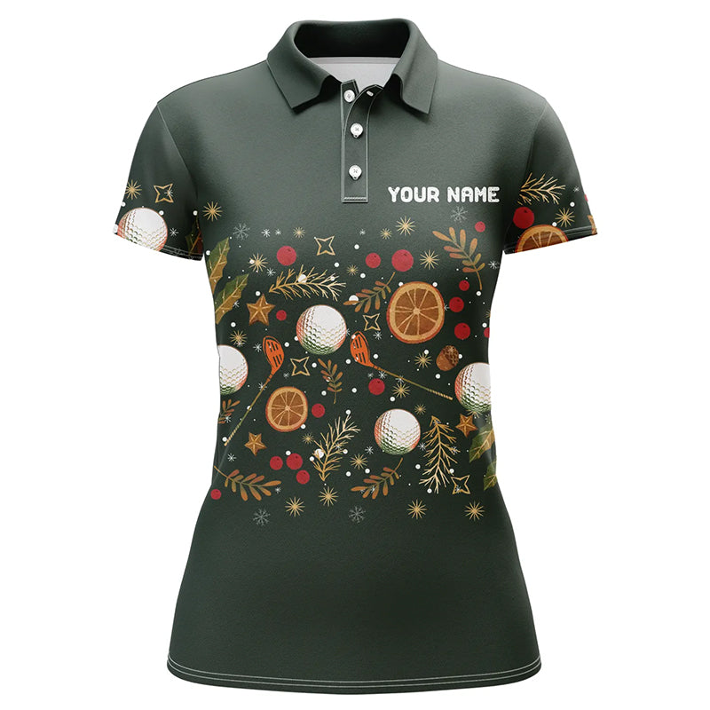 Funny Womens golf polo shirt custom Green Christmas golf pattern, christmas golf attire for ladies NQS8782