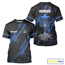 Load image into Gallery viewer, Black and Blue Hexagon Pattern Disc Golf T-Shirt custom Team disc golf jerseys NQS10930
