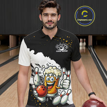 Load image into Gallery viewer, Funny Beer Glass Black and White Bowling Polo, 1/4 Zip Shirts for Men Custom Bowling Team Jersey NQS10933