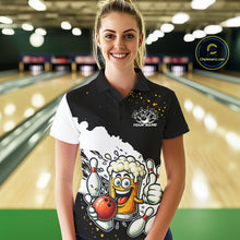 Load image into Gallery viewer, Funny Beer Glass Black and White Bowling Polo, 1/4 Zip Shirts for Women Custom Bowling Team Jersey NQS10933