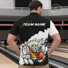 Load image into Gallery viewer, Funny Beer Glass Black and White Bowling Polo, 1/4 Zip Shirts for Men Custom Bowling Team Jersey NQS10933