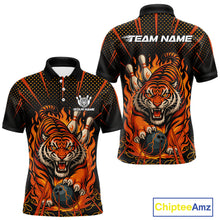 Load image into Gallery viewer, Personalized Tiger Bowling Shirts For men, Black and Orange Flame Team Tiger Bowling Jerseys NQS11110