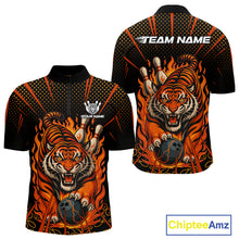 Load image into Gallery viewer, Personalized Tiger Bowling Shirts For men, Black and Orange Flame Team Tiger Bowling Jerseys NQS11110