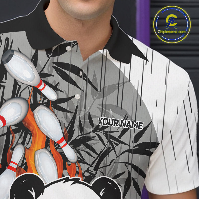 Black and White Panda Bowling Shirts For men Custom Funny Team Bowling Jerseys, Bowling Uniform NQS11113