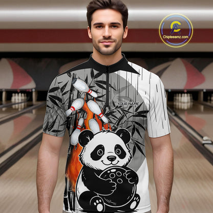 Black and White Panda Bowling Shirts For men Custom Funny Team Bowling Jerseys, Bowling Uniform NQS11113