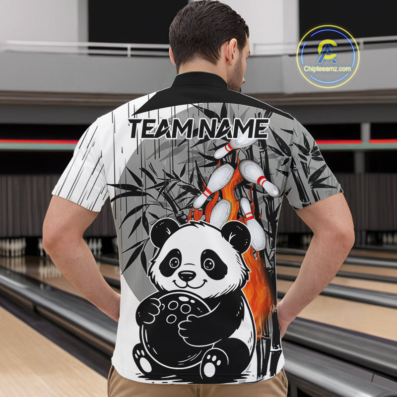 Black and White Panda Bowling Shirts For men Custom Funny Team Bowling Jerseys, Bowling Uniform NQS11113