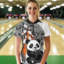 Load image into Gallery viewer, Black and White Panda Bowling Shirts For Women Custom Funny Team Bowling Jerseys, Bowling Uniform NQS11113