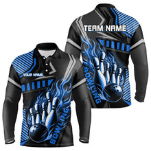 Load image into Gallery viewer, Black and Blue Bowling ball pins Polo, Quarter Zip shirt for men Custom Bowling Team League Jerseys NQS9255