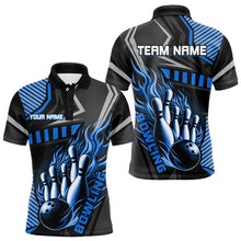 Load image into Gallery viewer, Black and Blue Bowling ball pins Polo, Quarter Zip shirt for men Custom Bowling Team League Jerseys NQS9255