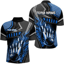 Load image into Gallery viewer, Black and Blue Bowling ball pins Polo, Quarter Zip shirt for men Custom Bowling Team League Jerseys NQS9255