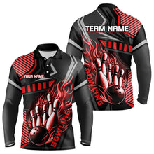 Load image into Gallery viewer, Black and Red Bowling ball pins Polo, Quarter Zip shirt for men Custom Bowling Team League Jerseys NQS9256