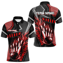 Load image into Gallery viewer, Black and Red Bowling ball pins Polo, Quarter Zip shirt for men Custom Bowling Team League Jerseys NQS9256