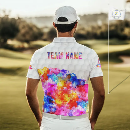 Colorful watercolor Mens Golf polo shirts Custom team golf outfit, Personalized mens golf top NQS11315