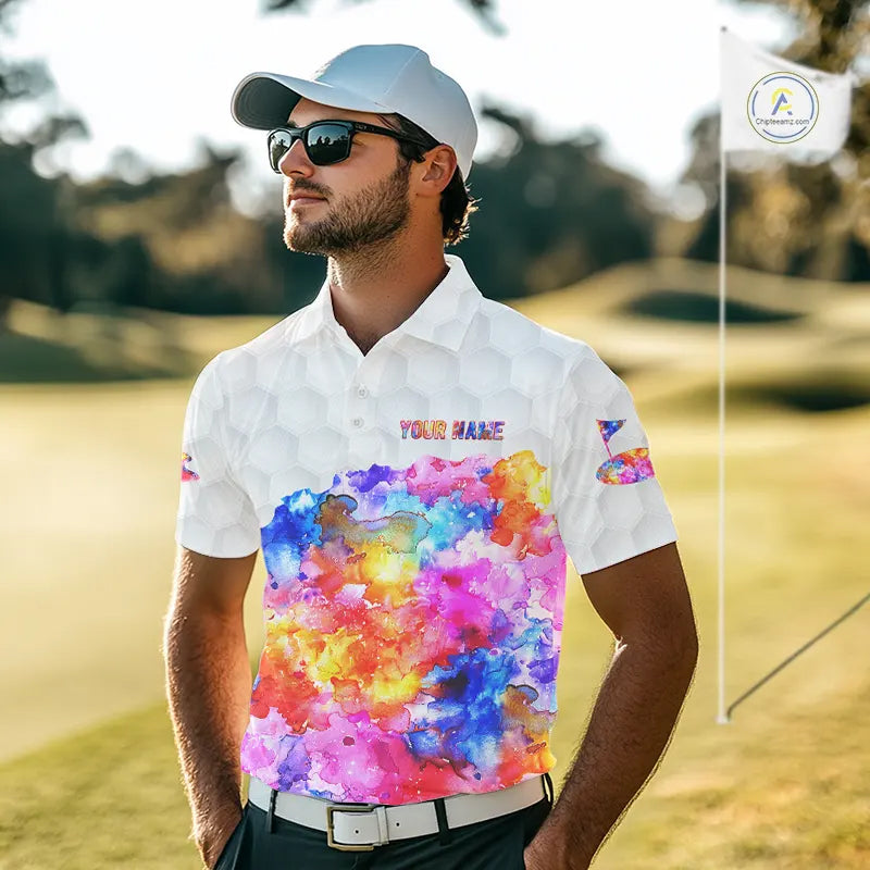 Colorful watercolor Mens Golf polo shirts Custom team golf outfit, Personalized mens golf top NQS11315