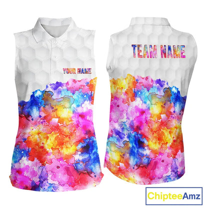Colorful watercolor Sleeveless polo shirts Custom team golf outfit, Personalized ladies golf top NQS11315