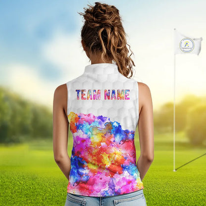 Colorful watercolor Sleeveless polo shirts Custom team golf outfit, Personalized ladies golf top NQS11315
