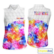 Load image into Gallery viewer, Colorful watercolor Sleeveless polo shirts Custom team golf outfit, Personalized ladies golf top NQS11315