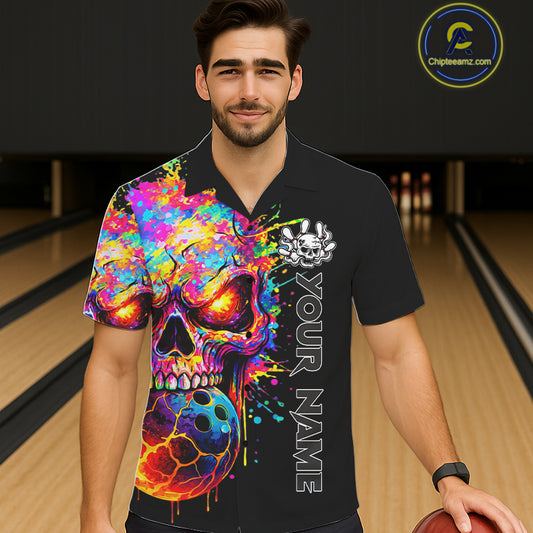 Colorful Skull bowling jerseys Bowling Hawaiian Shirt Custom Bowling Team shirt for bowlers NQS11317