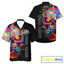 Load image into Gallery viewer, Colorful Skull bowling jerseys Bowling Hawaiian Shirt Custom Bowling Team shirt for bowlers NQS11317