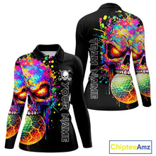 Load image into Gallery viewer, Colorful Skull Golf jerseys Black Golf polo shirts For Women Custom Team ladies golf clothes NQS11318