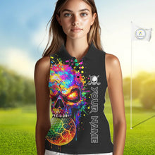 Load image into Gallery viewer, Colorful Skull Golf jerseys Black Women's Sleeveless polo shirt Custom Team ladies golf clothes NQS11318