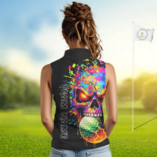 Load image into Gallery viewer, Colorful Skull Golf jerseys Black Women's Sleeveless polo shirt Custom Team ladies golf clothes NQS11318