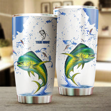 Load image into Gallery viewer, 1PC Personalized Blue and white Mahi mahi Fishing Tumbler Cup Custom Name Mahi mahi Fishing gifts NQS11521