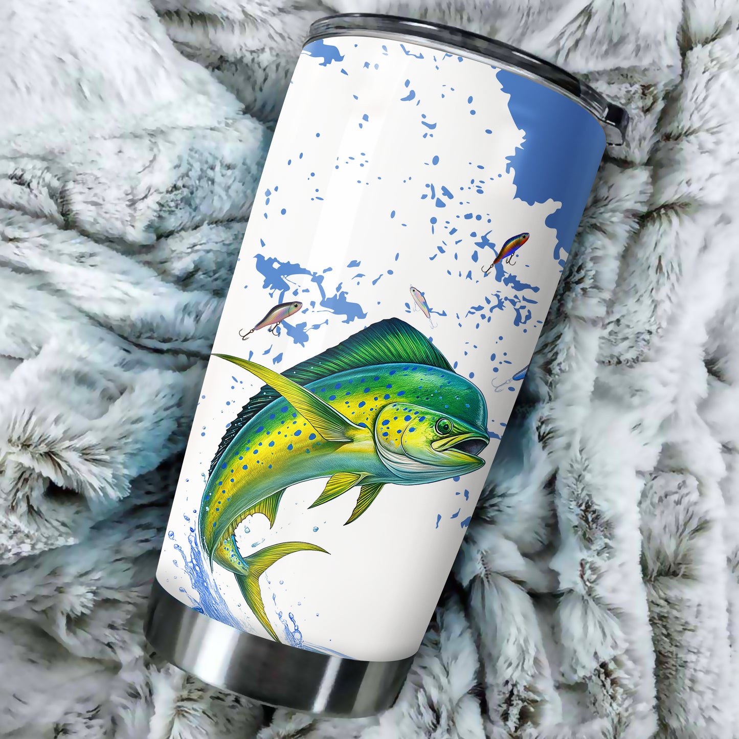 1PC Personalized Blue and white Mahi mahi Fishing Tumbler Cup Custom Name Mahi mahi Fishing gifts NQS11521
