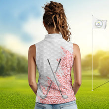 Load image into Gallery viewer, Pink glitter Leopard skin pattern custom name white sleeveless polo shirts, team ladies golf tops NQS11526
