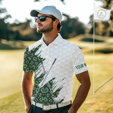 Load image into Gallery viewer, Green glitter Leopard skin pattern custom name white Mens golf polo shirts, team golf tops for men NQS11527
