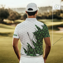 Load image into Gallery viewer, Green glitter Leopard skin pattern custom name white Mens golf polo shirts, team golf tops for men NQS11527