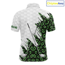 Load image into Gallery viewer, Green glitter Leopard skin pattern custom name white Mens golf polo shirts, team golf tops for men NQS11527