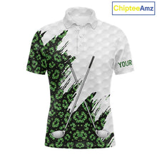 Load image into Gallery viewer, Green glitter Leopard skin pattern custom name white Mens golf polo shirts, team golf tops for men NQS11527