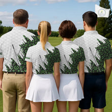 Load image into Gallery viewer, Green glitter Leopard skin pattern custom name white Mens golf polo shirts, team golf tops for men NQS11527