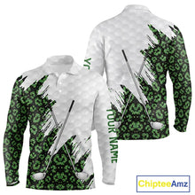 Load image into Gallery viewer, Green glitter Leopard skin pattern custom name white Mens golf polo shirts, team golf tops for men NQS11527