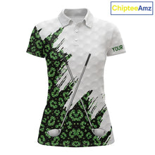 Load image into Gallery viewer, Green glitter Leopard skin pattern custom name white Womens golf polo shirts, team ladies golf tops NQS11527