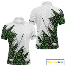 Load image into Gallery viewer, Green glitter Leopard skin pattern custom name white Mens golf polo shirts, team golf tops for men NQS11527