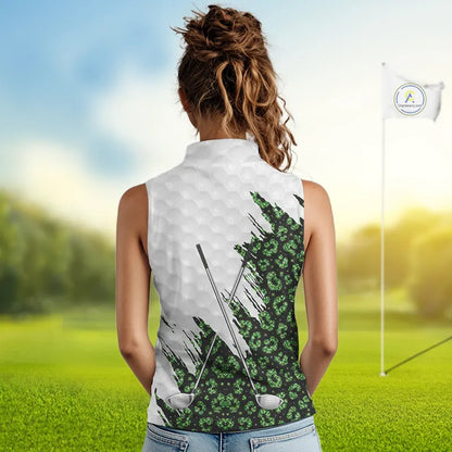 Green glitter Leopard skin pattern custom name white sleeveless polo shirts, team ladies golf tops NQS11527