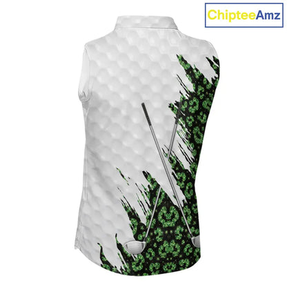 Green glitter Leopard skin pattern custom name white sleeveless polo shirts, team ladies golf tops NQS11527
